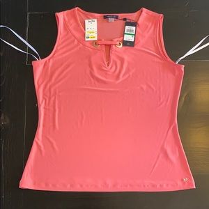Pink/melon sleeveless top w/gold neckline detail